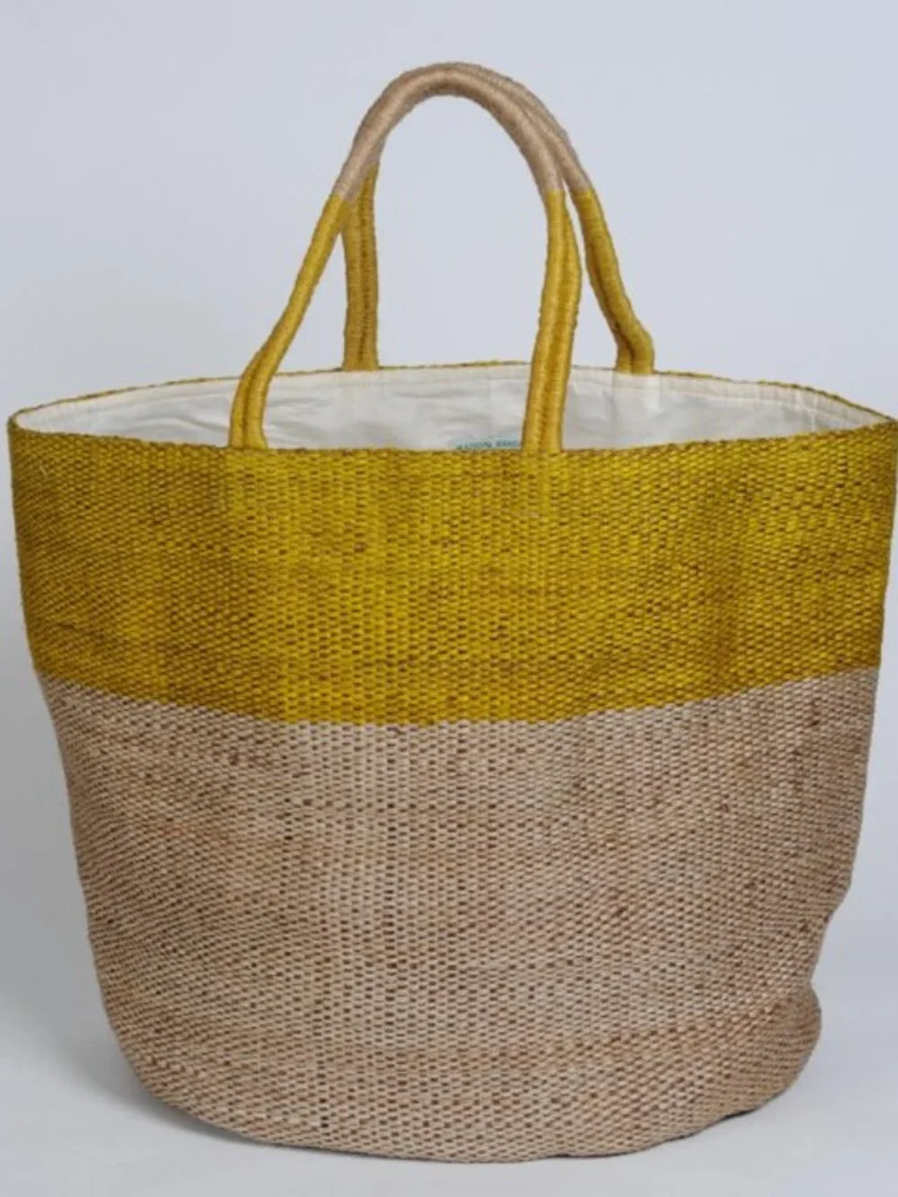 NWOT Maison Bengal Hand Woven Jute Summer Bag Tote in Natural & Mustard